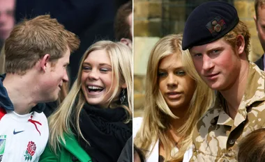 Two candid photos of a young couple smiling and interacting, one in casual wear and one in military attire.