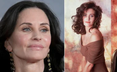 Side-by-side comparison of Courteney Cox, showcasing her at different ages, highlighting changes over time.