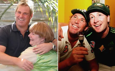 Two photos: Left shows a man hugging a smiling woman; right shows two men smiling, one holding a small trophy.