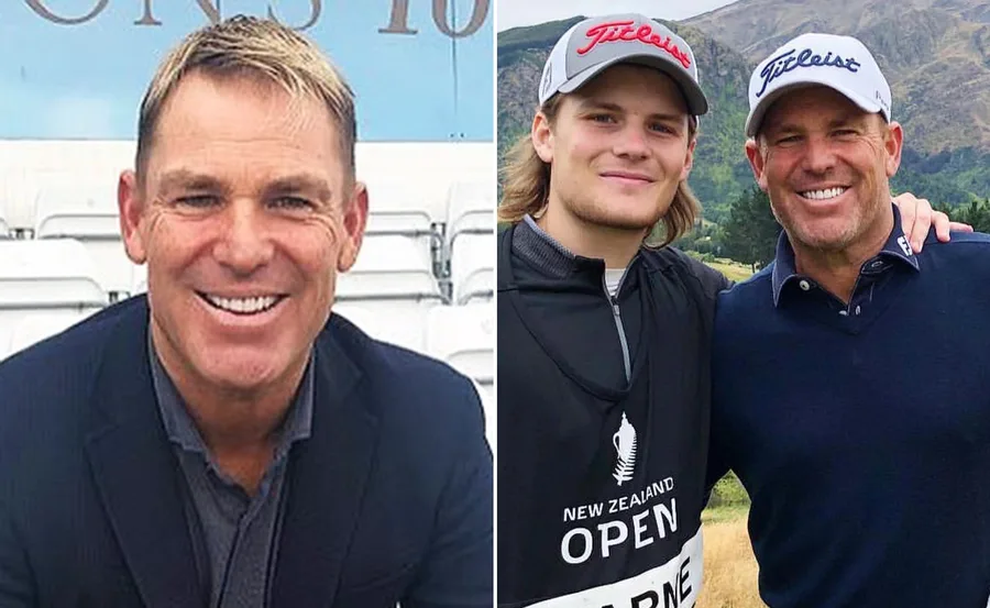 A man smiling in a stadium; on the right, two men outdoors in golf attire.