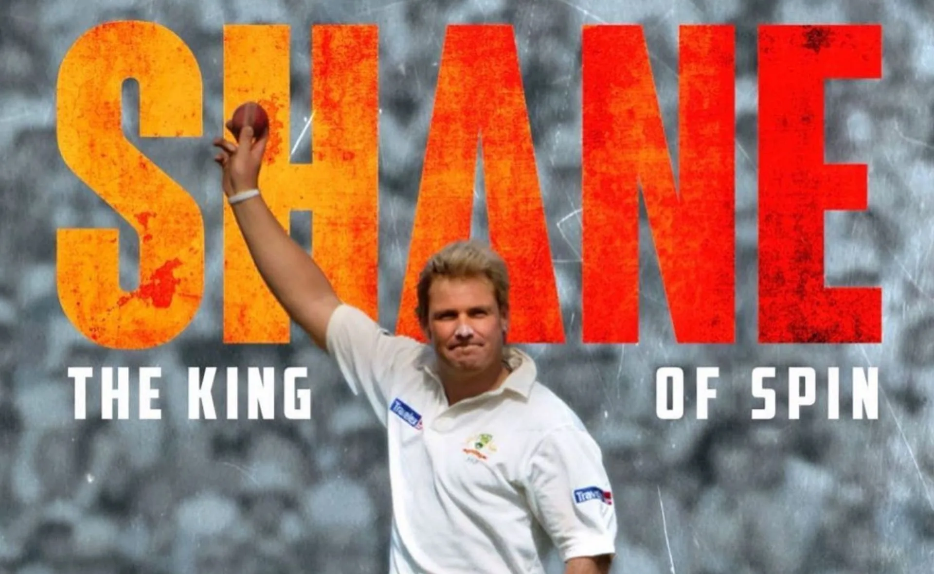 Shane Warne holding a cricket ball, with large "Shane: The King of Spin" text in the background.