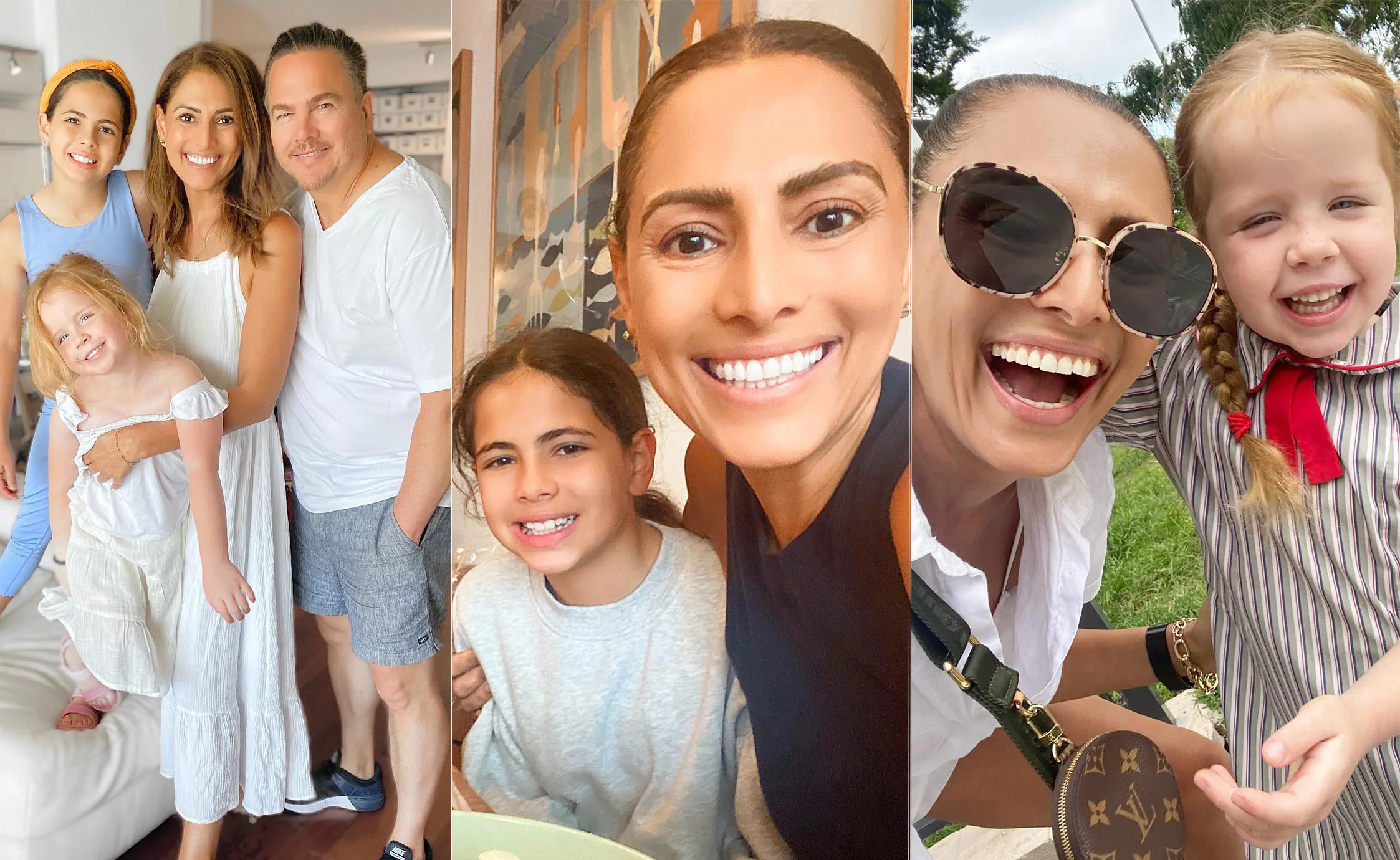 A joyful collage featuring a family of four with smiling faces in different settings.