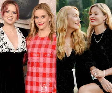 Mother-daughter duos smiling and posing together, each wearing stylish outfits.