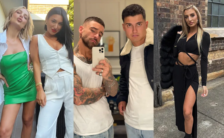 Group of stylish individuals posing outdoors and inside, showcasing fashion choices.