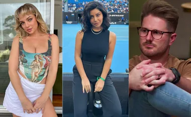Three individuals from reality TV: a woman in artwork-themed top, another in black outfit at an event, and a man in glasses.