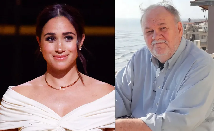 Two people side by side; woman in white with dark hair, man in blue shirt with white hair, outdoors by a beach.