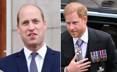 Side-by-side image of two men in suits; one is speaking, the other with medals on his chest.