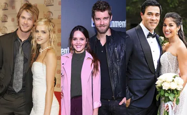 Couples from "Home and Away" posing together at different events, showcasing real-life relationships from the show.