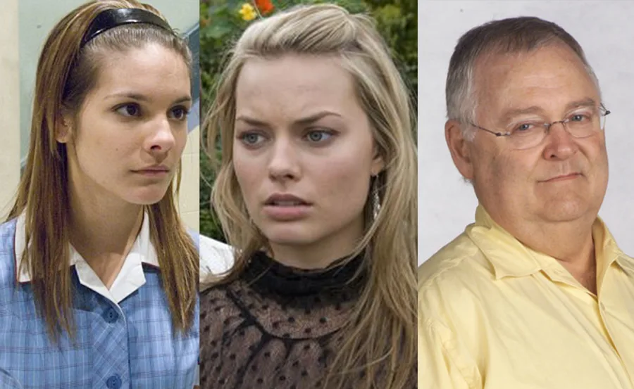 Three characters from the show "Neighbours" are pictured side by side in different scenes.