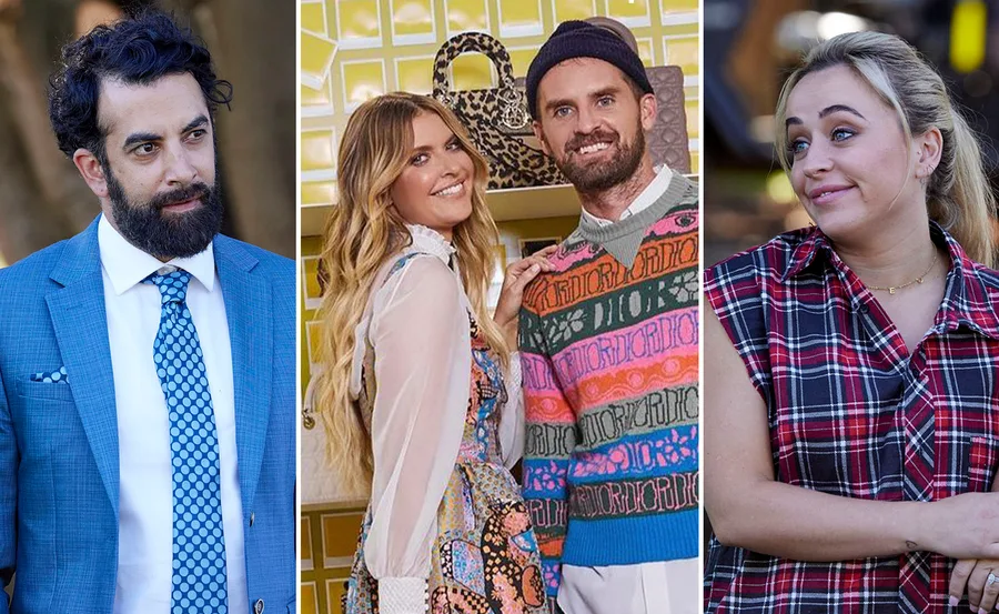 Three individuals in separate photos: a man in a blue suit, a couple posing, and a woman in a plaid shirt smiling.