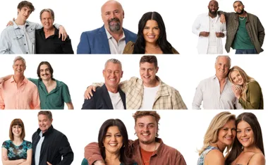 "Collage of 'My Mum, Your Dad' cast members posing together in various pairs against a white background."