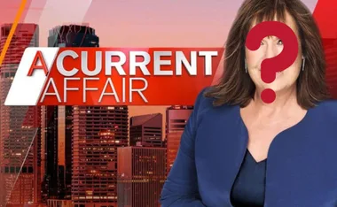 Prompt image shows a woman with a question mark over her face beside "A Current Affair" logo, city skyline backdrop.