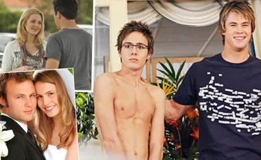 Collage of scenes from Australian actors in various roles; one includes a shirtless young man next to another in a T-shirt.