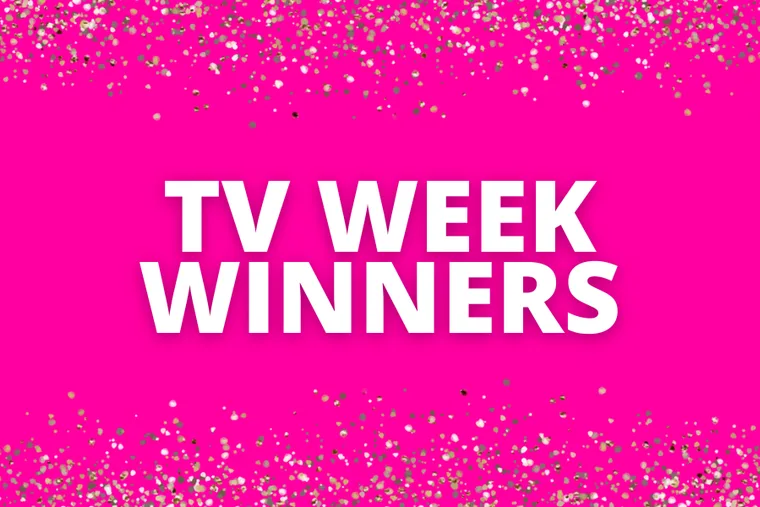 TV Week Winners on a bright pink background with glittery gold accents.