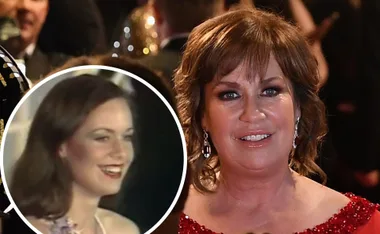 "Two images of a woman at different ages; smiling in front of a camera."