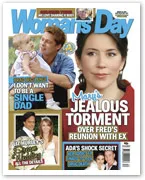 Cover of Woman's Day magazine with a main focus on a woman's face and smaller features on family topics and celebrity news.