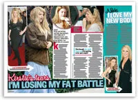 Kirstie's struggle with weight is highlighted in a magazine spread with multiple candid photos of her.