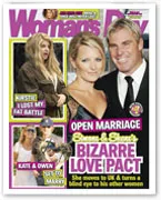 Woman's Day magazine cover featuring a couple with headlines about open marriage and celebrity news.