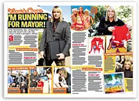 Warwick Capper announces mayoral run in colorful, image-filled magazine spread showcasing campaign and lifestyle.