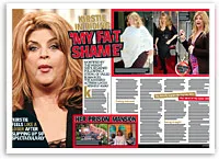 Front page magazine layout featuring Kirstie Alley discussing body image and personal challenges.