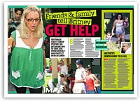 Friends and family urging Britney Spears to seek help; multiple images of her in various settings.