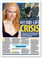Nicole in a magazine discussing her mid-life crisis, with a headline and text about fear of failure.