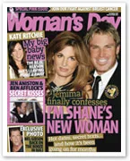 Cover of Woman's Day magazine featuring a couple smiling, headlines about Jemima and Shane, and celebrity gossip.