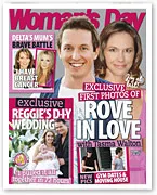 "Woman's Day magazine cover with headlines on Delta's battle, Rove and Tasma's photos, and Reggie's wedding."