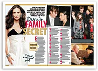 Celeb magazine page titled "Demi's Family Secret" featuring Demi Moore and others with smaller images and text.