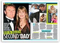Magazine spread featuring a man and woman named Bob and Bindi's "second dad," with various family images.