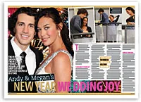 Andy and Megan smiling at their New Year wedding celebration.