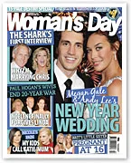 Cover of Woman's Day magazine featuring a smiling couple, with headlines about weddings and exclusive interviews.