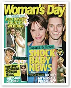 Cover of Woman's Day magazine featuring celebrity news and headlines about a celebrity couple's baby news. January 21, 2008.