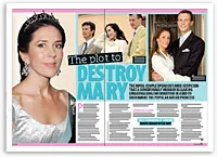 Princess Mary featured in a magazine spread titled "The Plot to Destroy Mary" with text and images throughout.