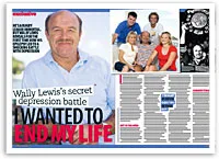 Wally Lewis on magazine cover discussing his secret depression battle with a family photo and text.