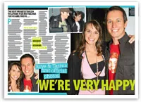 Rove and Tasma smiling together at an event with "We're Very Happy" headline and smaller inset photos of them.