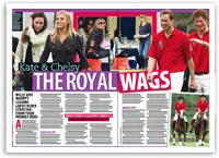 Kate and Chelsy featured in "The Royal WAGs" magazine spread with accompanying text and images.