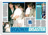 Magazine spread titled "Broadway Disaster" with images of people holding a child. Text and articles are partially visible.