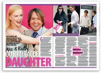 Nic and Keith smiling with headline "Our Miracle Daughter"; includes three smaller images to the right.