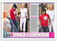 Nicole Kidman in various outfits; features "shock slimdown" and articles about her appearance changes.