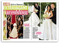 Kyle and Tamara's wedding magazine spread with ceremony and couple in formal attire.
