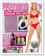 Cover of Woman's Day, featuring Susie Maroney in a red bikini, with stories on weight loss and baby news.