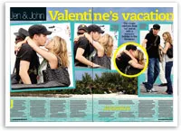 A couple embraces and kisses in multiple images during a vacation.