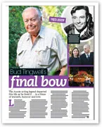 "Tribute article featuring Bud Tingwell's life, with photos from various stages of his career and personal life."