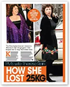 Therese Rein's weight loss transformation featured in a magazine cover showcasing her before and after images.