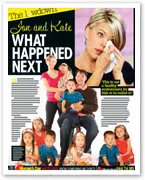 Jon and Kate with their eight children on a colorful magazine cover titled "What Happened Next".