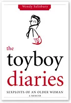 Book cover of "The Toyboy Diaries" by Wendy Salisbury, featuring a woman with a red purse in a minimalist drawing.