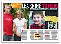 Daniel Morcombe's family featured in an article with a focus on healing, showing parents beside an image of their son.