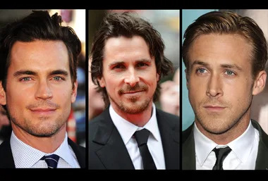 Three men in suits, considered for the role of Christian Grey, from left to right: brown, dark, and blond hair.