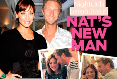 Natalie Imbruglia with a man at an event, surrounded by inset photos of them enjoying time together.